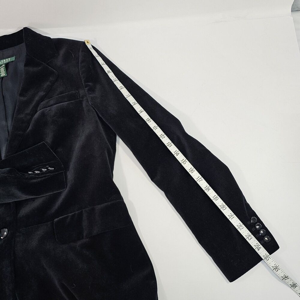 Lauren Ralph Lauren Black Velvet Blazer Size 14 Gothic Vampire Dark Academia - Picture 6 of 8
